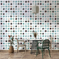 Aqua blue watercolor dots wallpaper in Scandi style.

