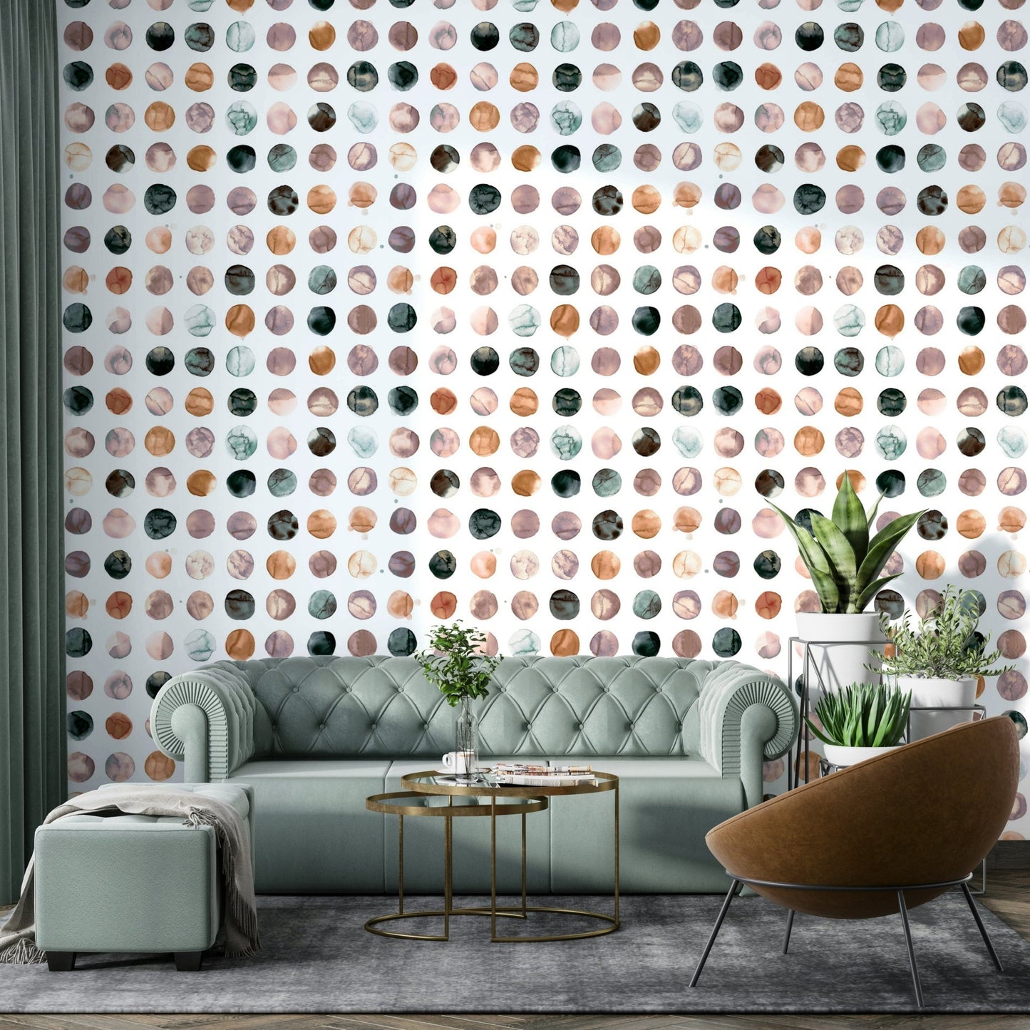 Scandi-inspired dots wallpaper in terracotta orange

