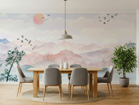 Artistic Watercolor Mountain Haze wallpaper for a calming feature wall.