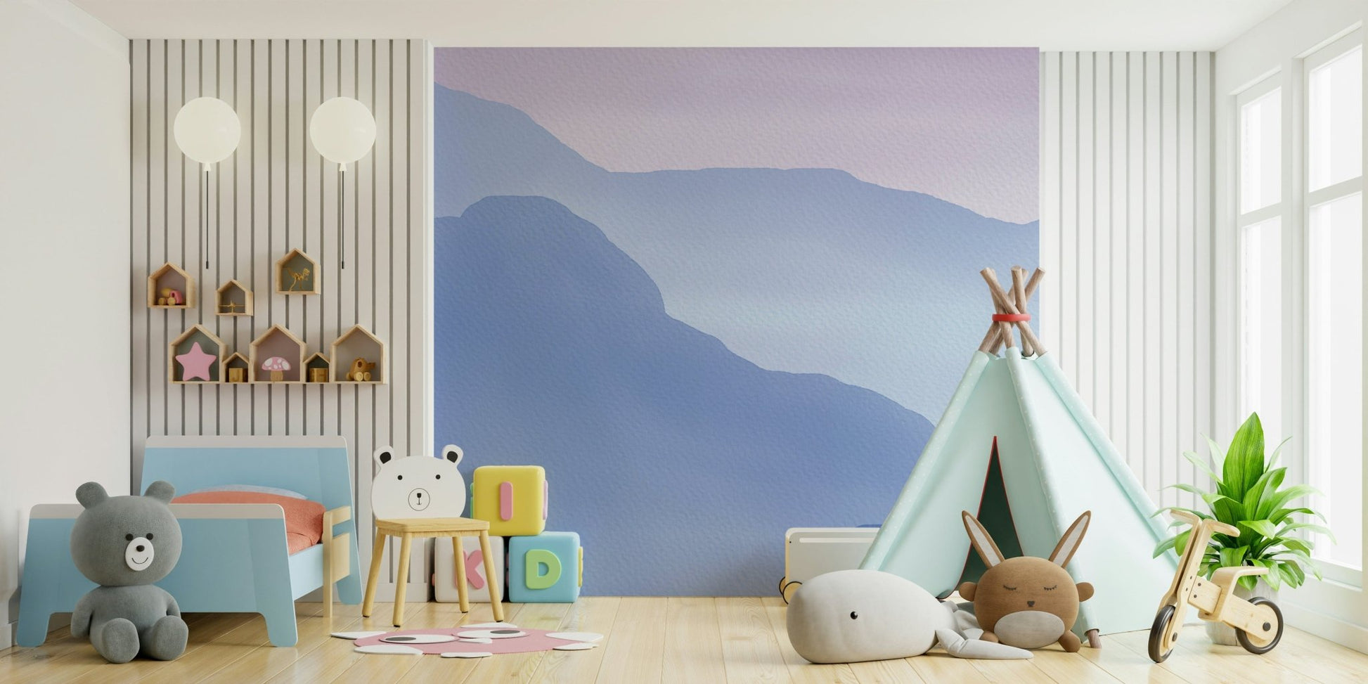 Dreamy watercolor wall scene in pastels

