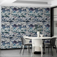 Stunning blue and mauve watercolor mountains for walls.

