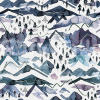 Soft, pastel watercolor mountains in blue and mauve wallpaper.

