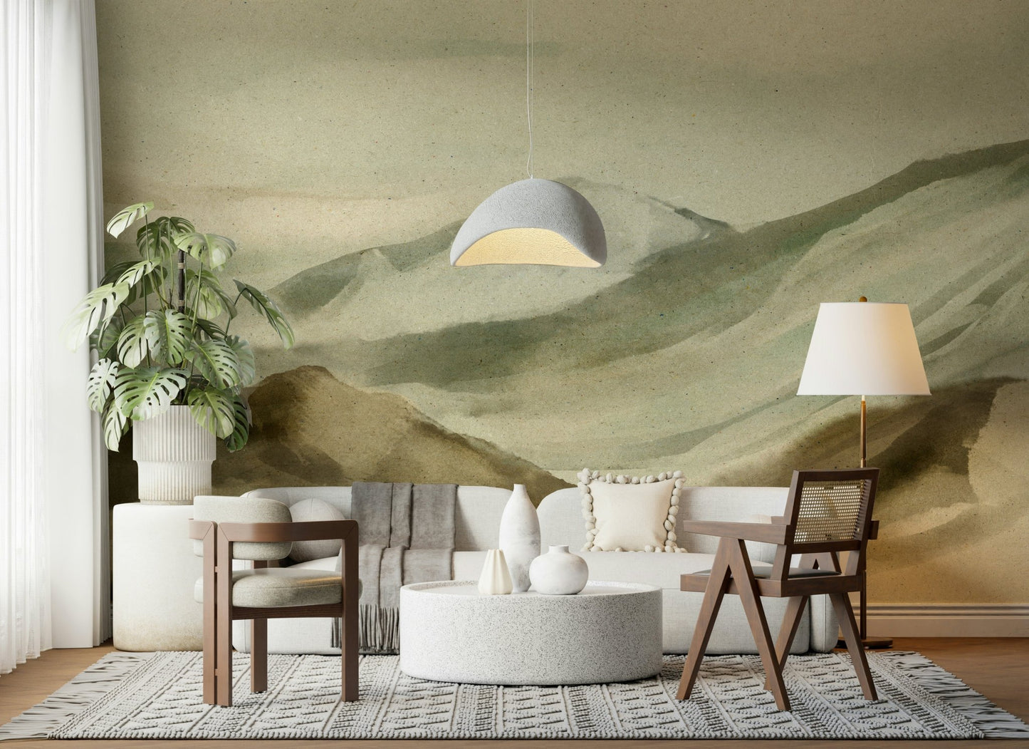 A contemplative gentle mountain wallpaper mural for a feature wall.