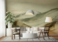 A contemplative gentle mountain wallpaper mural for a feature wall.