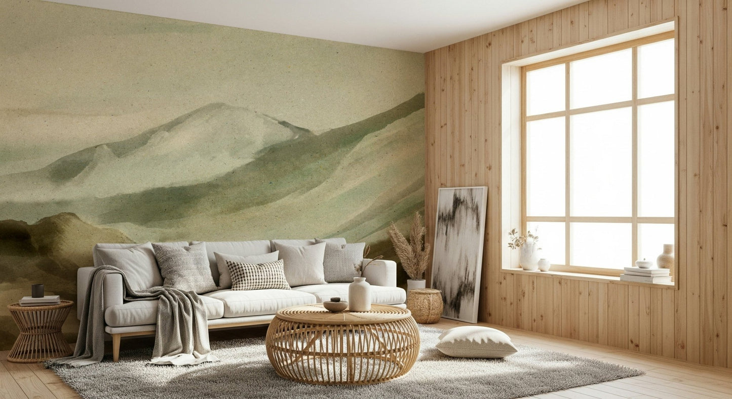 A beautiful modern art wall mural of delicate mountains.