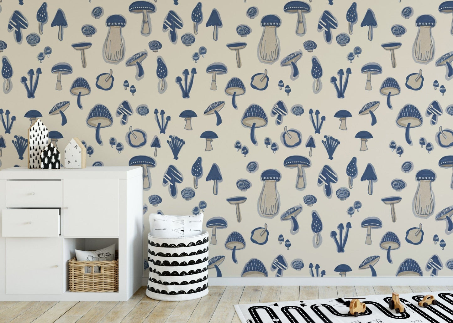 Watercolor Mushrooms Navy Blue Wallpaper design