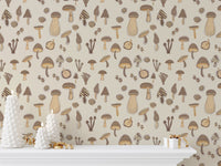 Sand color Watercolor Mushrooms Wallpaper for walls