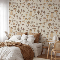 Nature-inspired Watercolor Mushrooms Sand Color Wallpaper