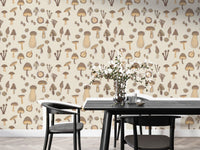 Artistic Watercolor Mushrooms Sand Color Wallpaper