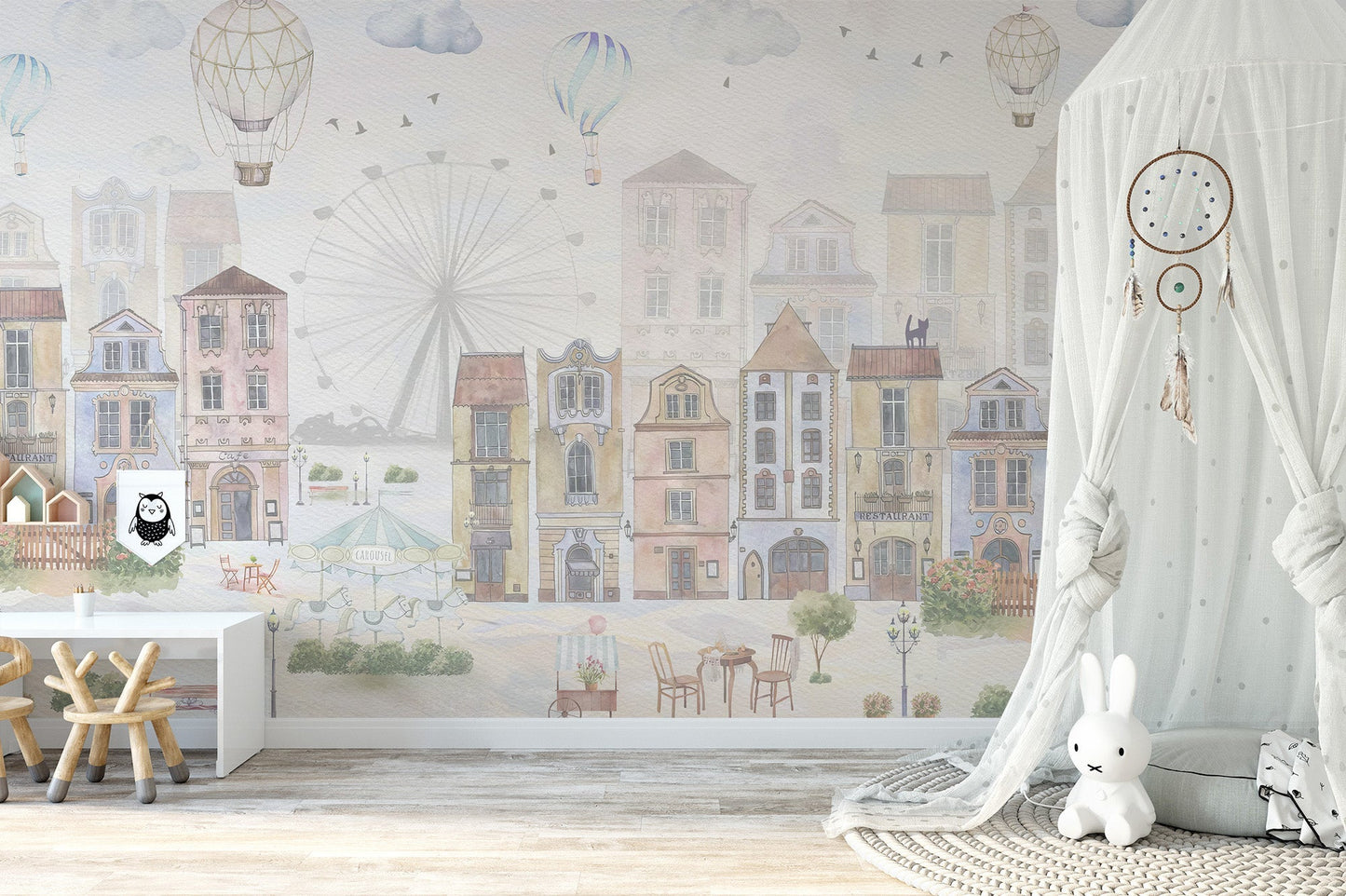 Watercolor Old City Stick on Wallpaper