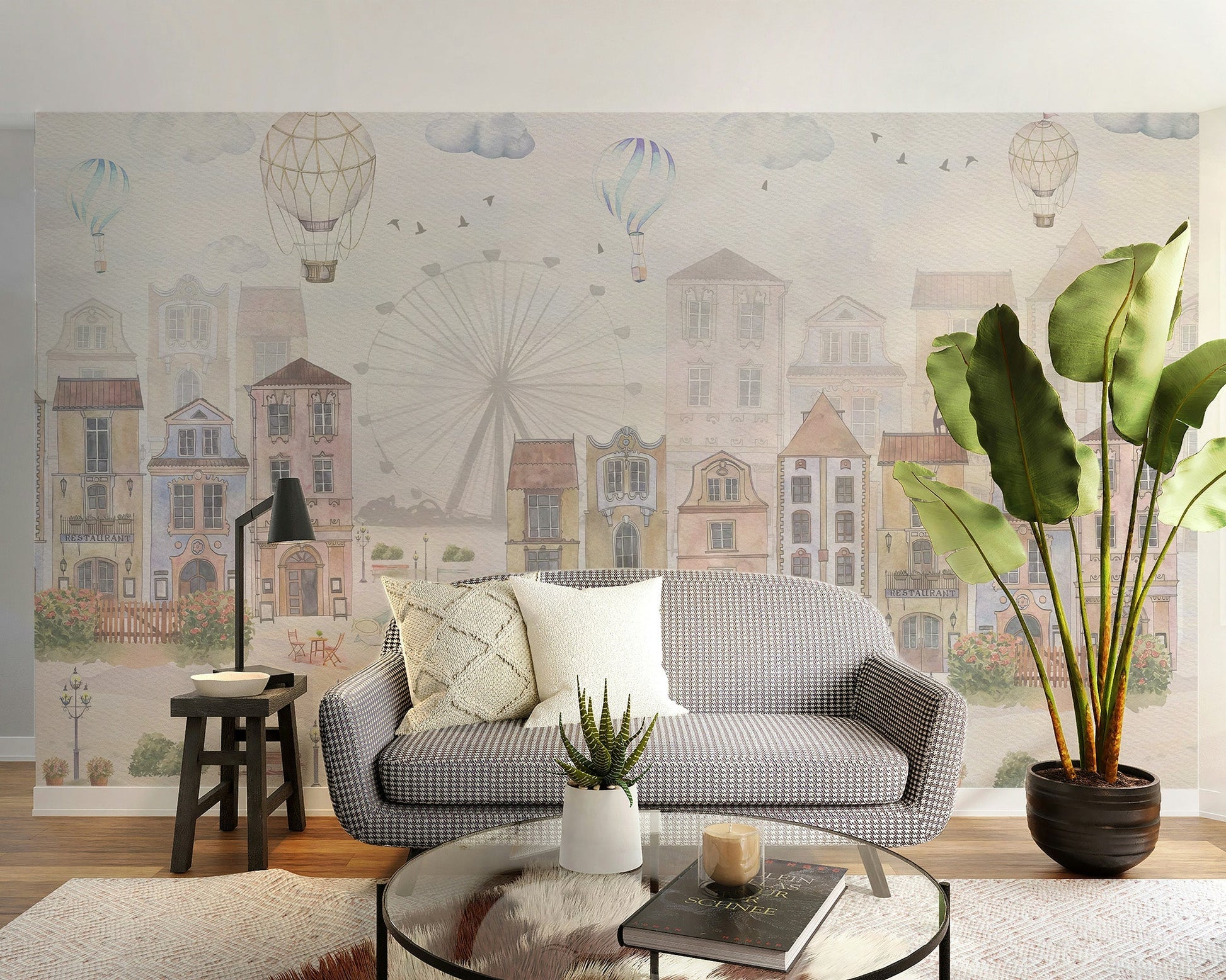 Watercolor Old City Mural Wallpaper
