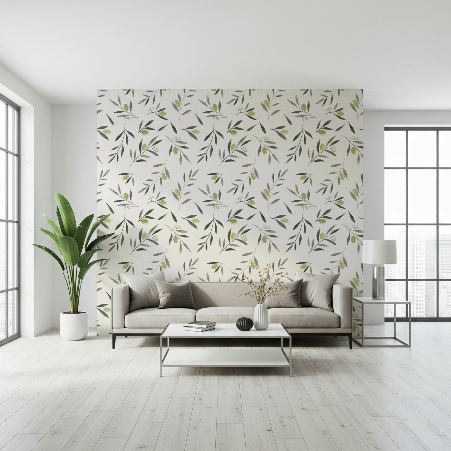 A peaceful garden design mural on decorative wallpaper.