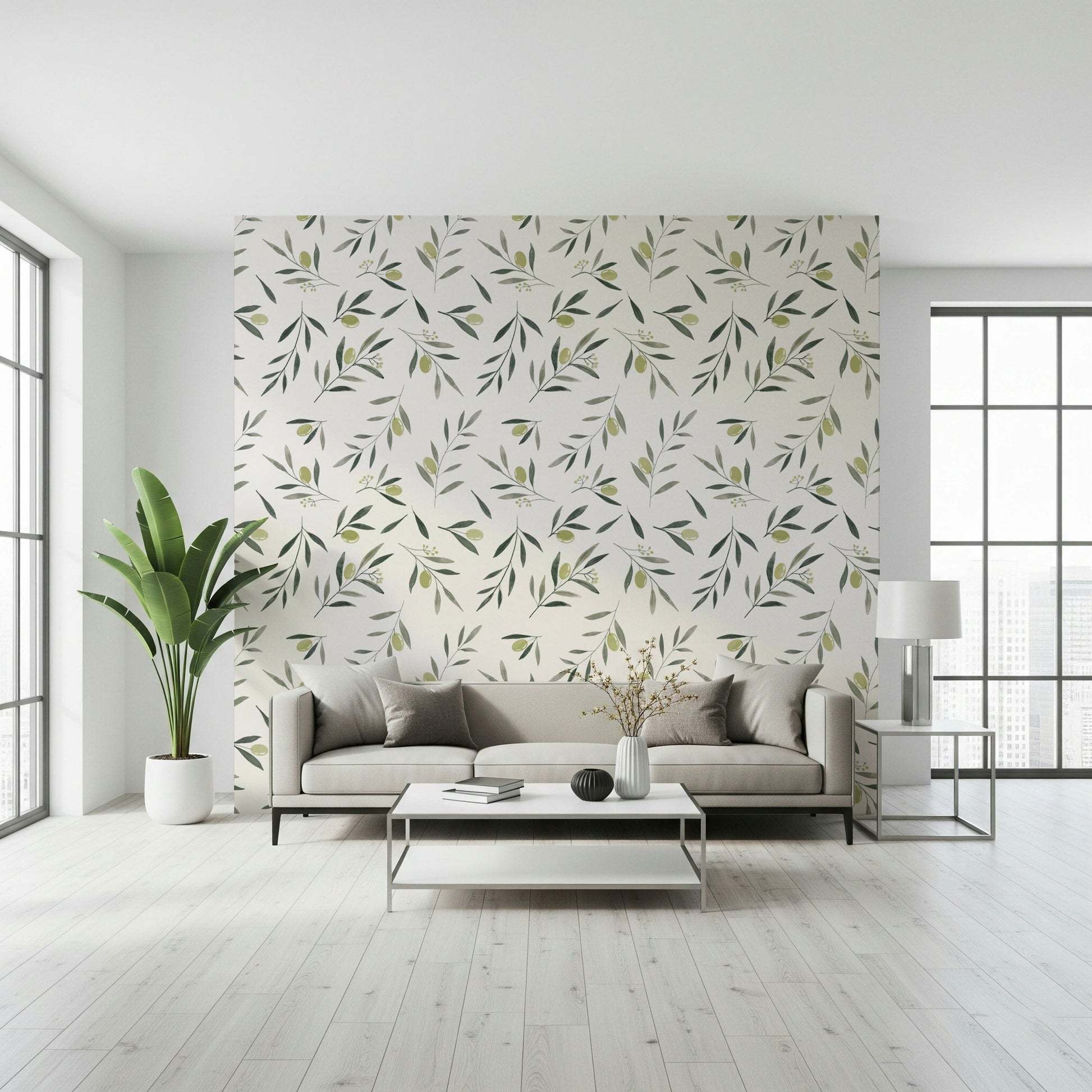 A peaceful garden design mural on decorative wallpaper.