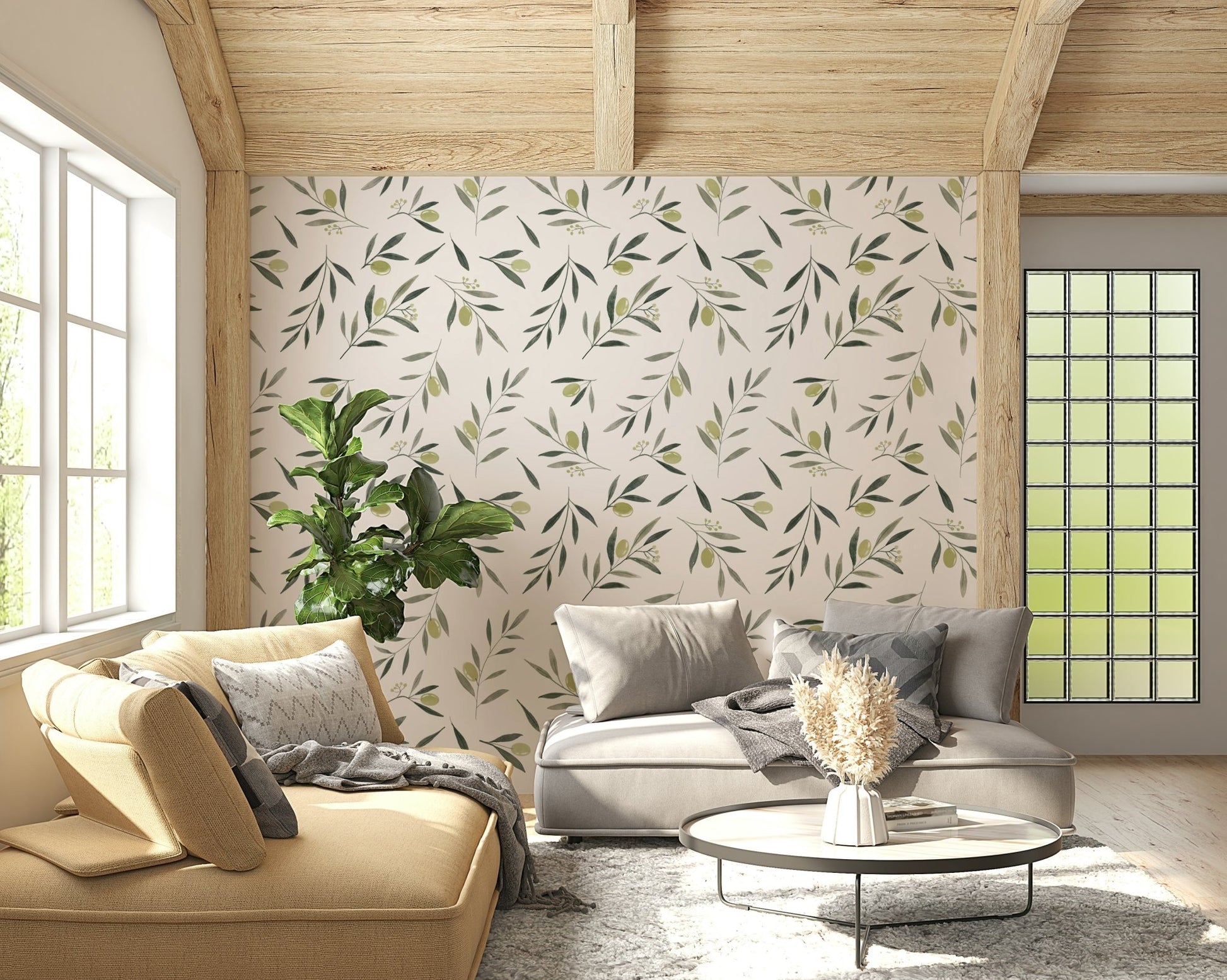 A graceful subtle pattern wall mural in soft, elegant tones.
