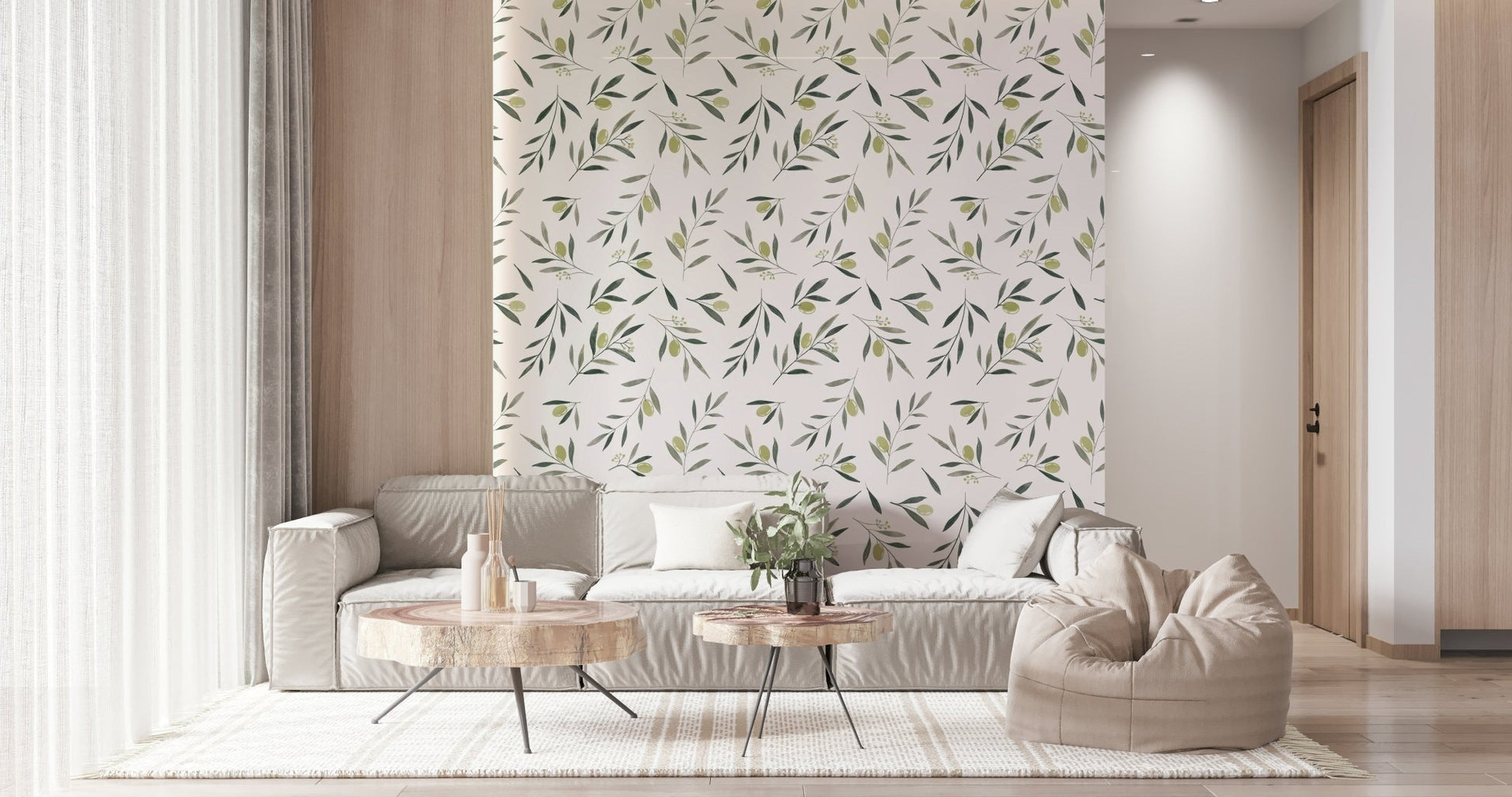 A calming floral design wallpaper mural that defines a space.
