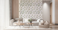 A calming floral design wallpaper mural that defines a space.