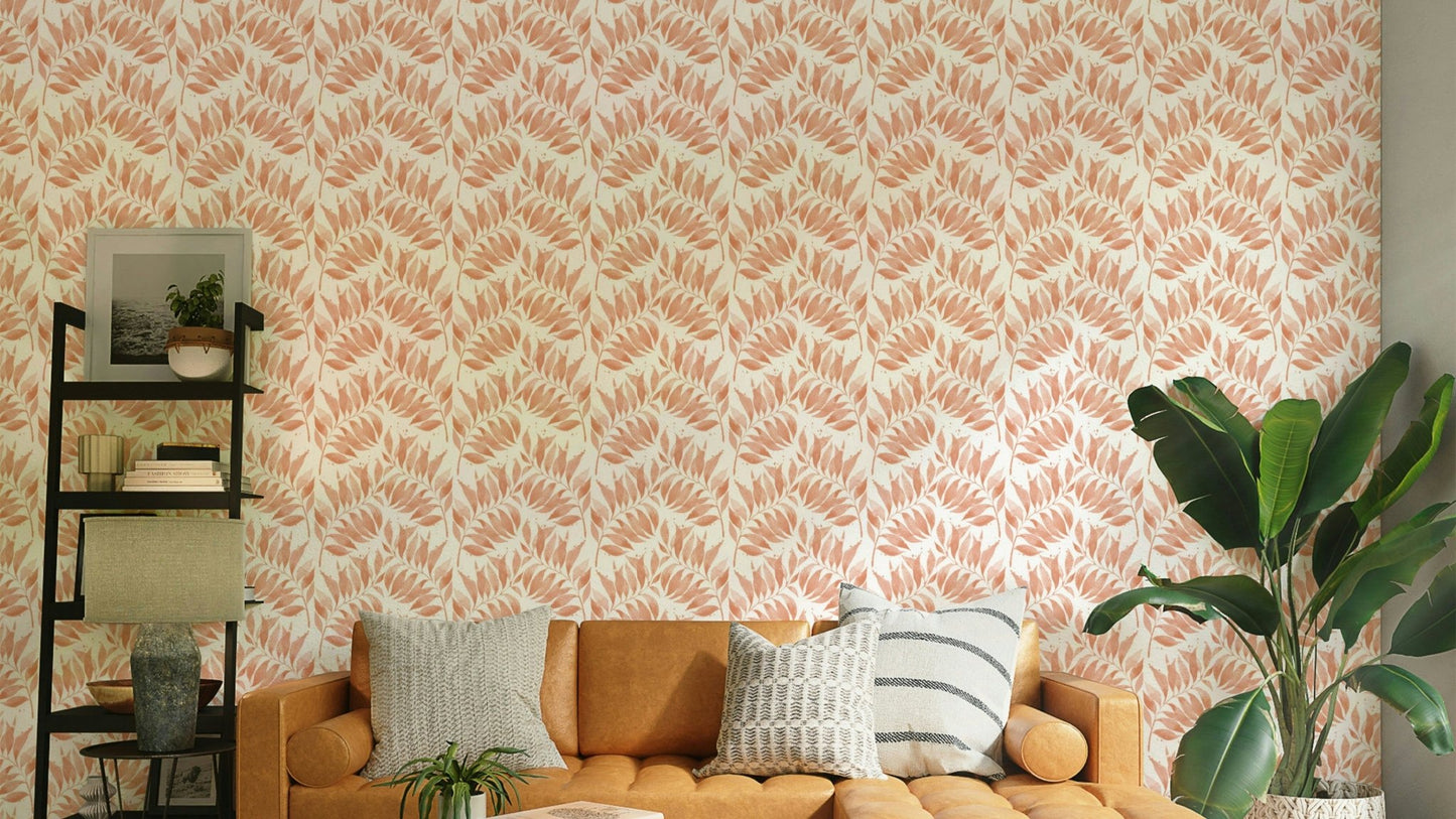 Warm terracotta palm leaves wallpaper pattern GD688


