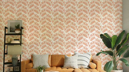 Warm terracotta palm leaves wallpaper pattern

