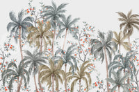 Sophisticated Watercolor Palms Wall Mural in a master bedroom setting.