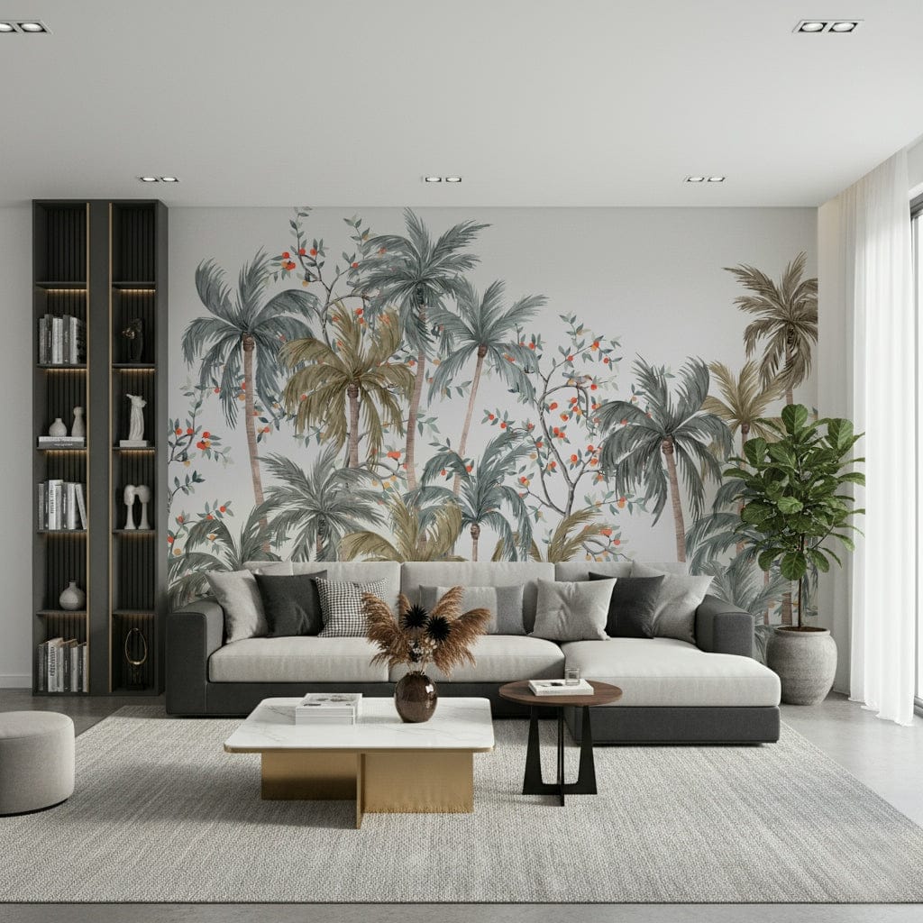 Modern office space decorated with Watercolor Palms Wall Mural for a calm vibe.