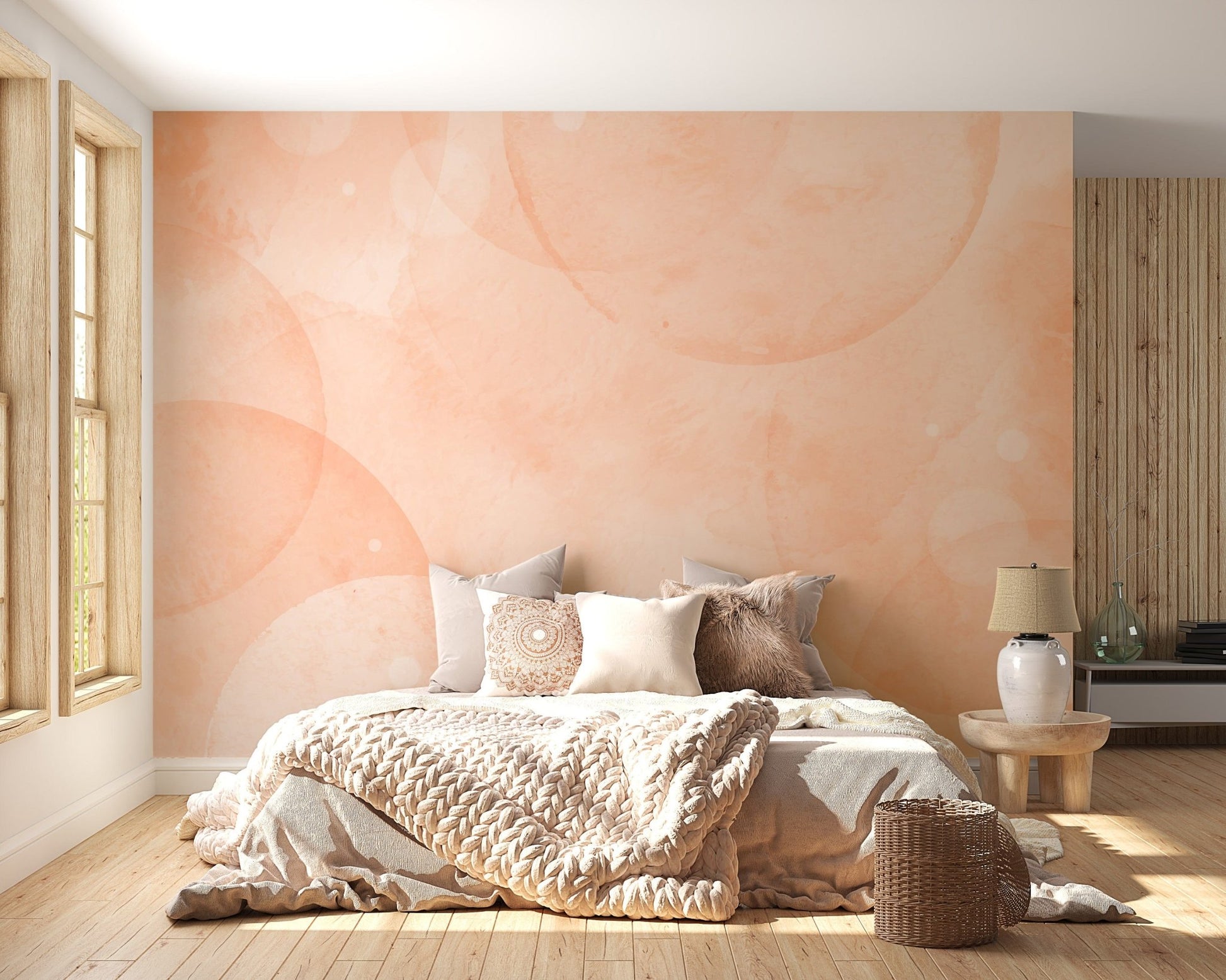 Peach fuzz wallpaper for living room
