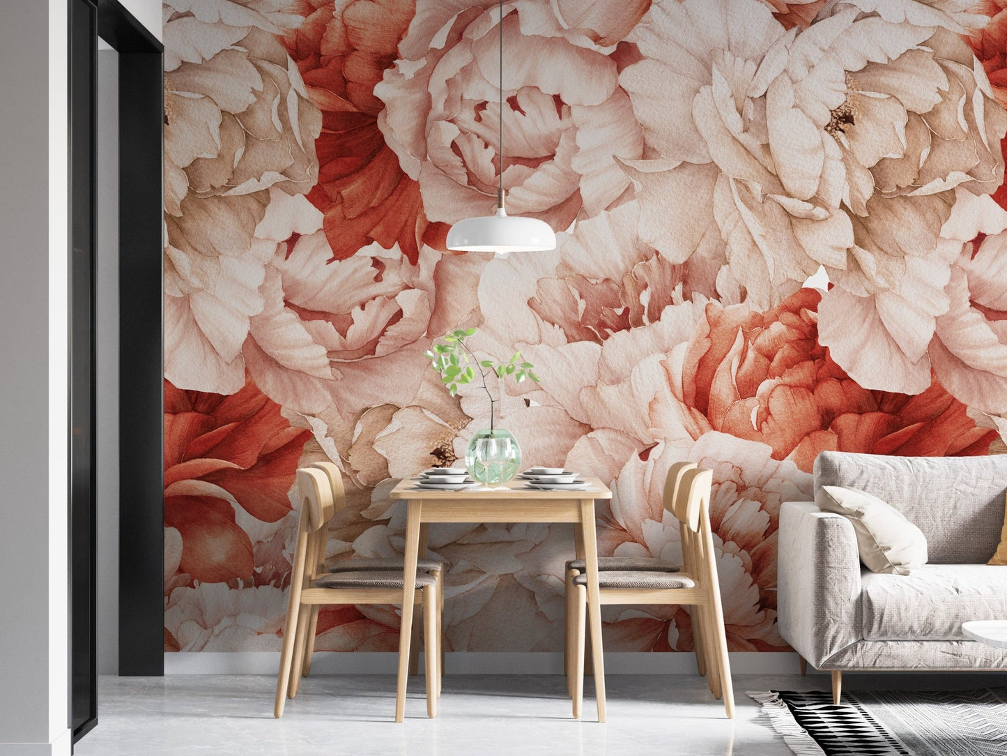 Blush and beige peonies Wallpaper for cozy spaces A816
