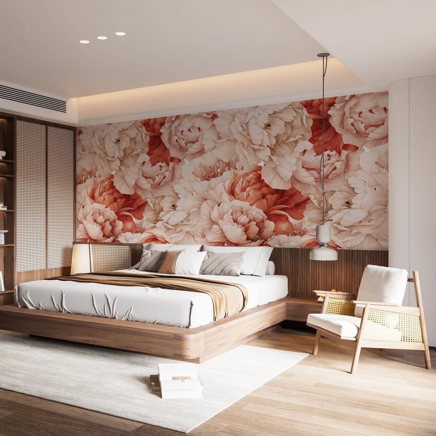 Romantic floral Wallpaper with watercolor peonies A816