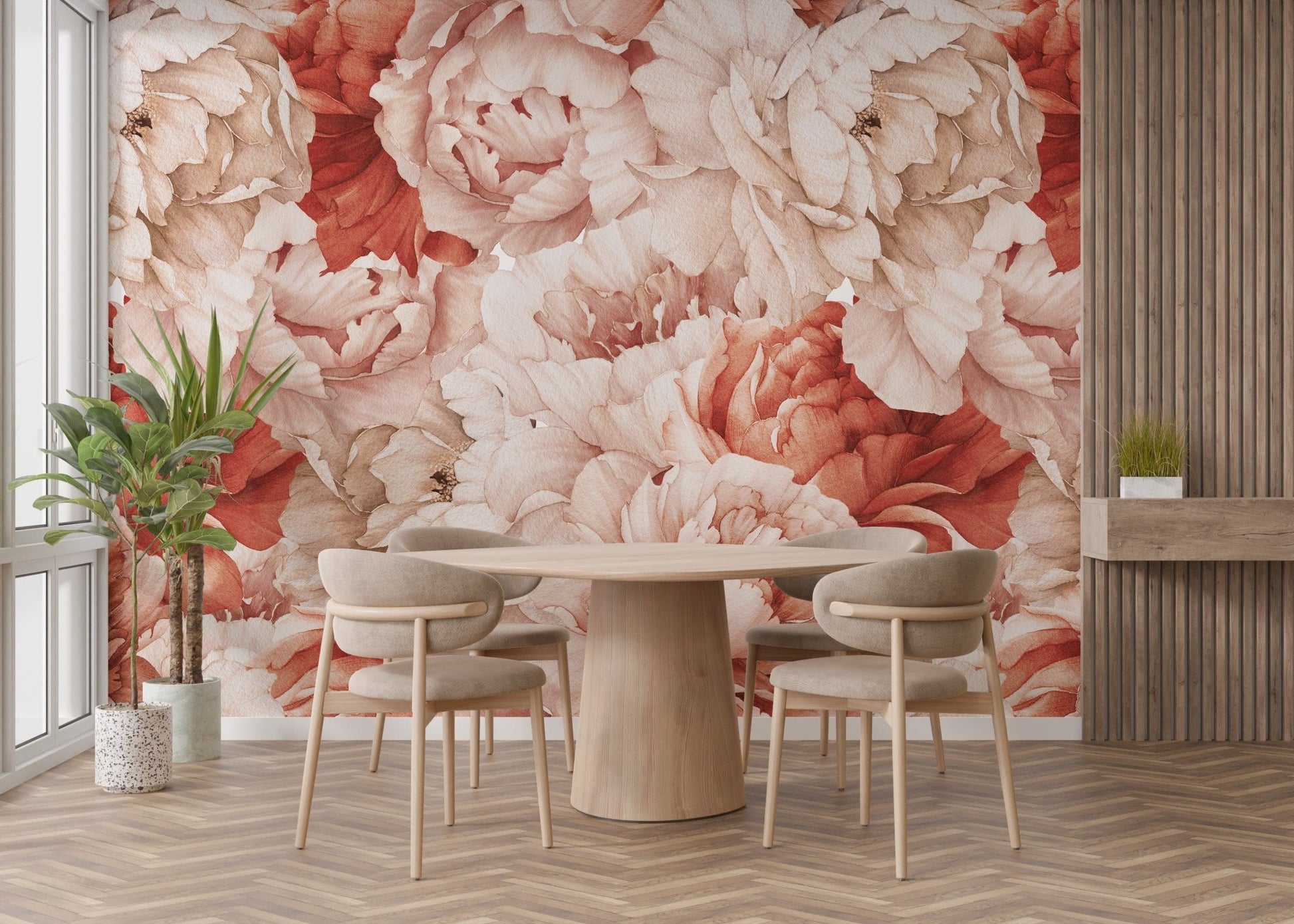 Stylish watercolor peonies Wallpaper for interiors A816