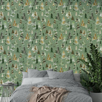 Hand-painted Watercolor Pines and Spruces Wallpaper

