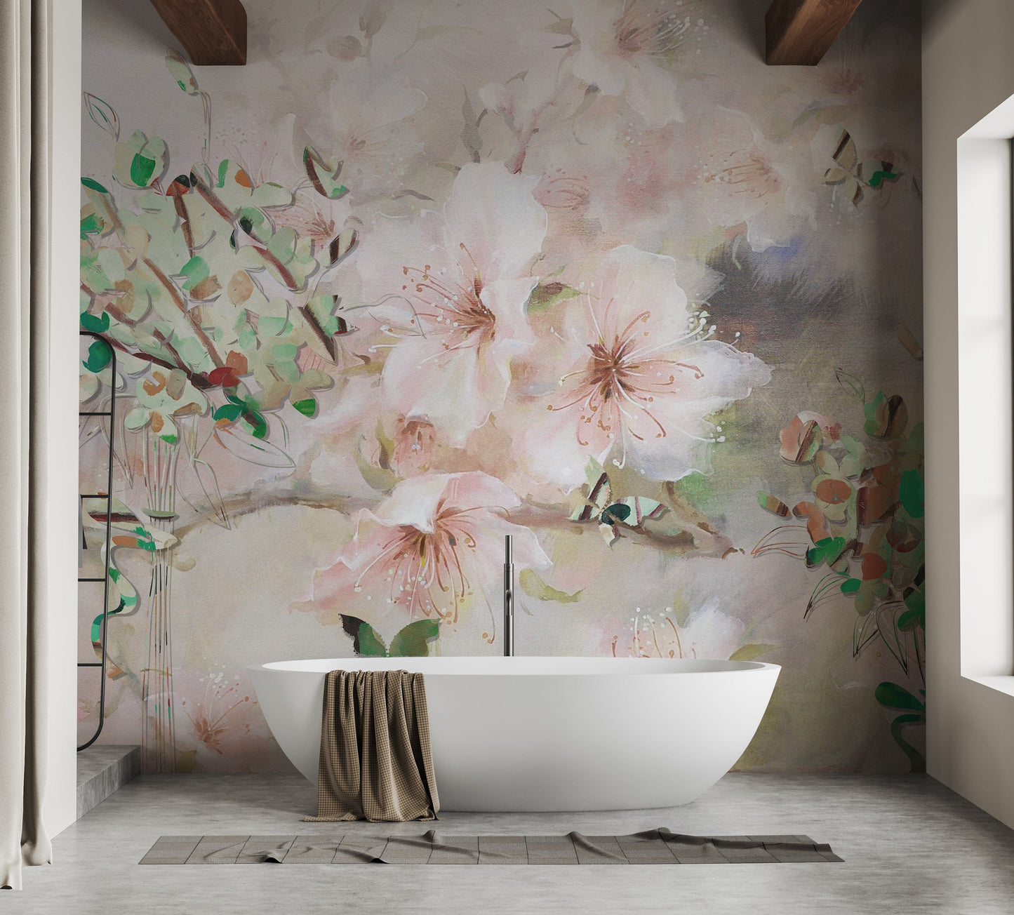 Elegant pink sakura watercolor wall mural