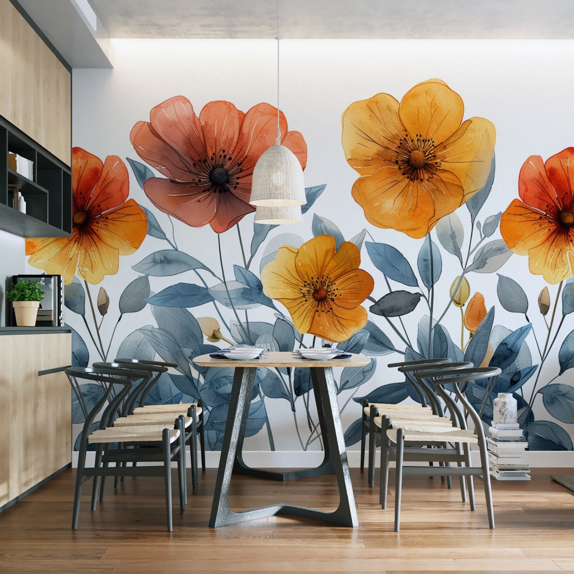 Orange and red poppies wall mural
