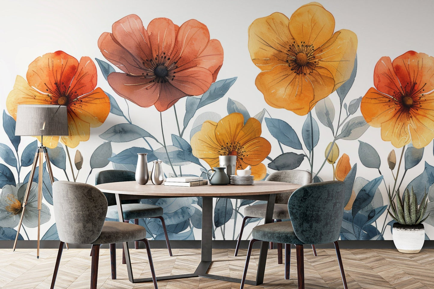 Bright poppies floral wall design
