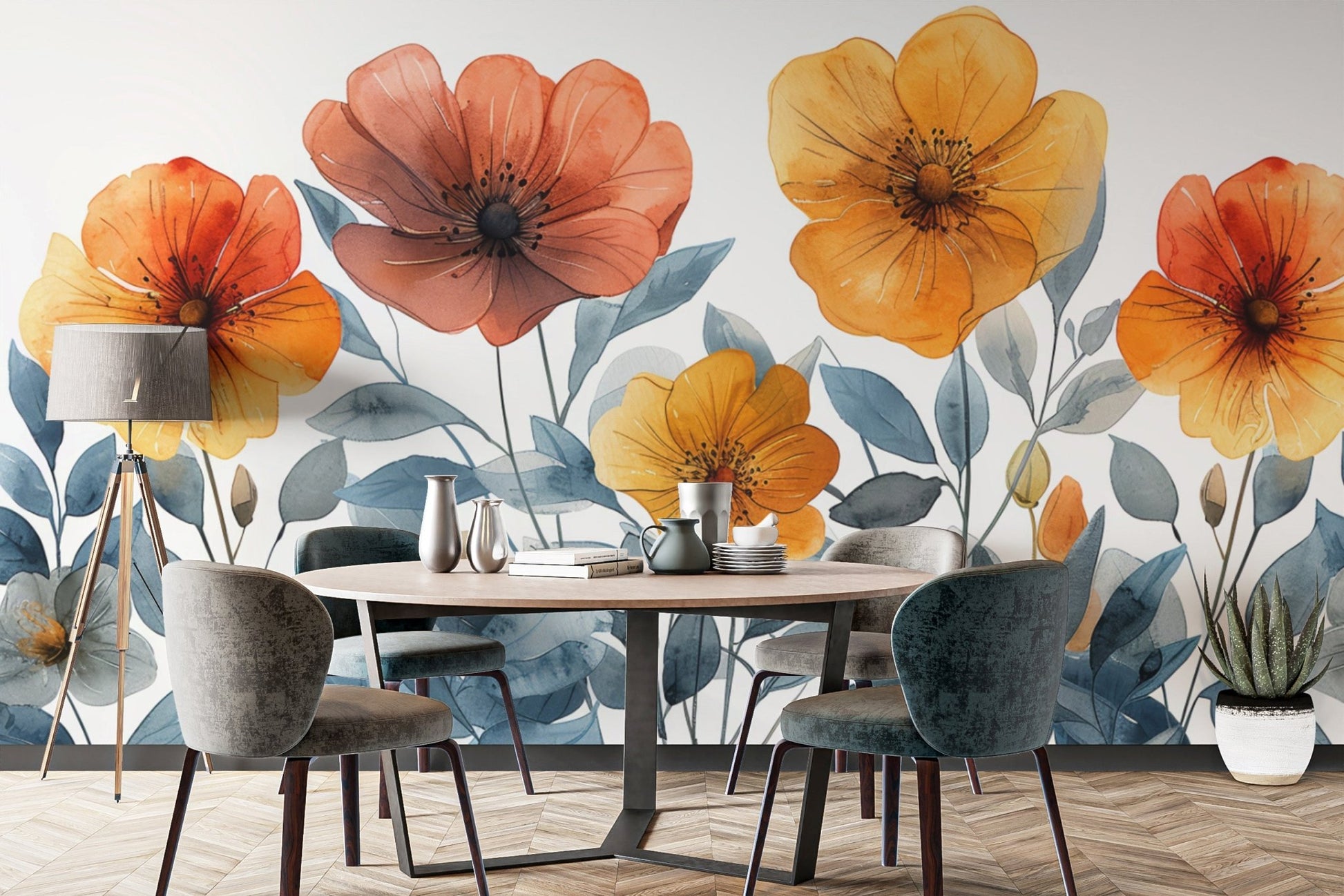Bright poppies floral wall design
