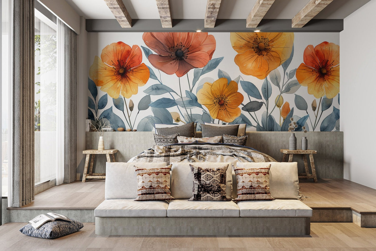 Watercolor flower wallpaper for walls
