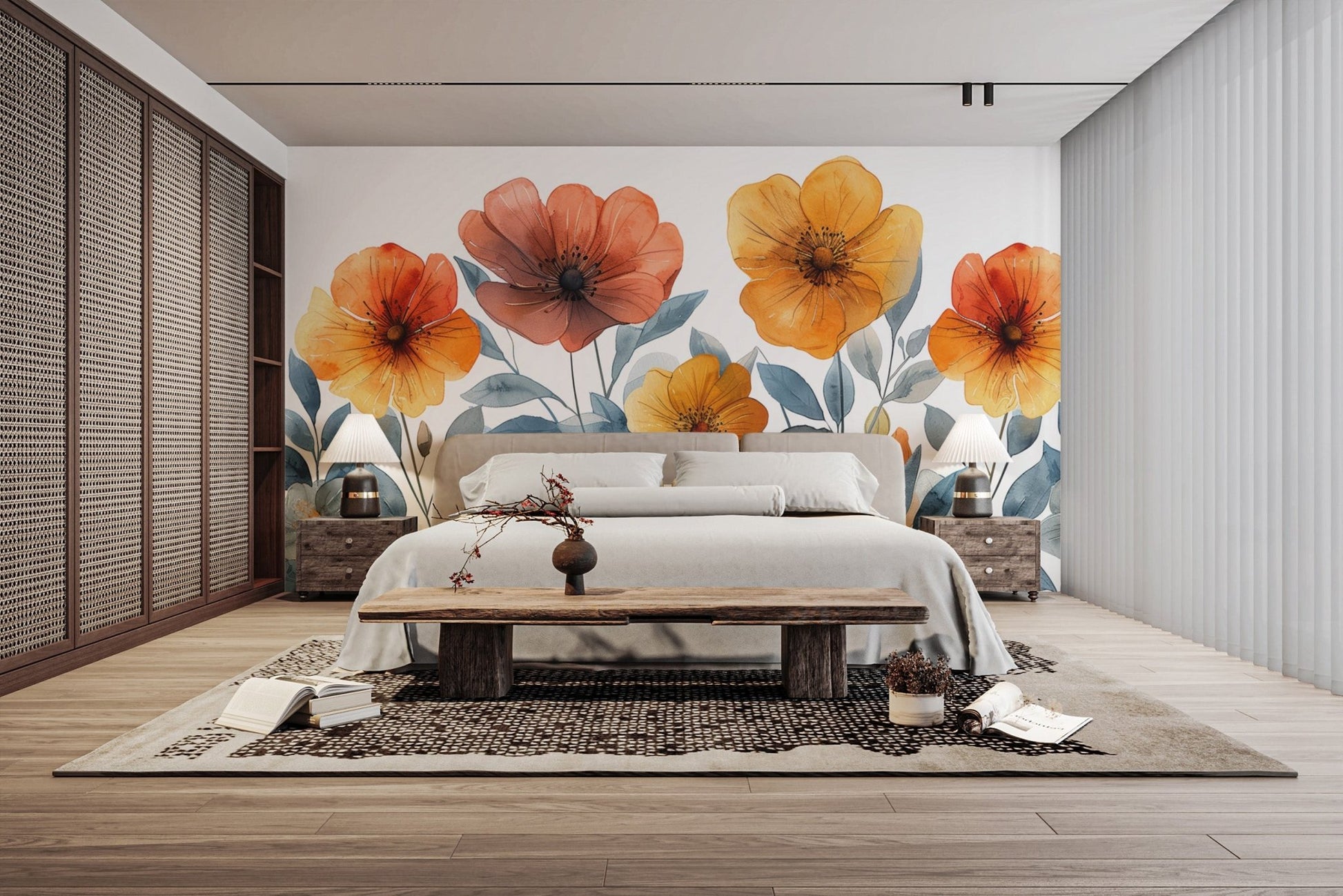 Bold poppies floral wallpaper mural
