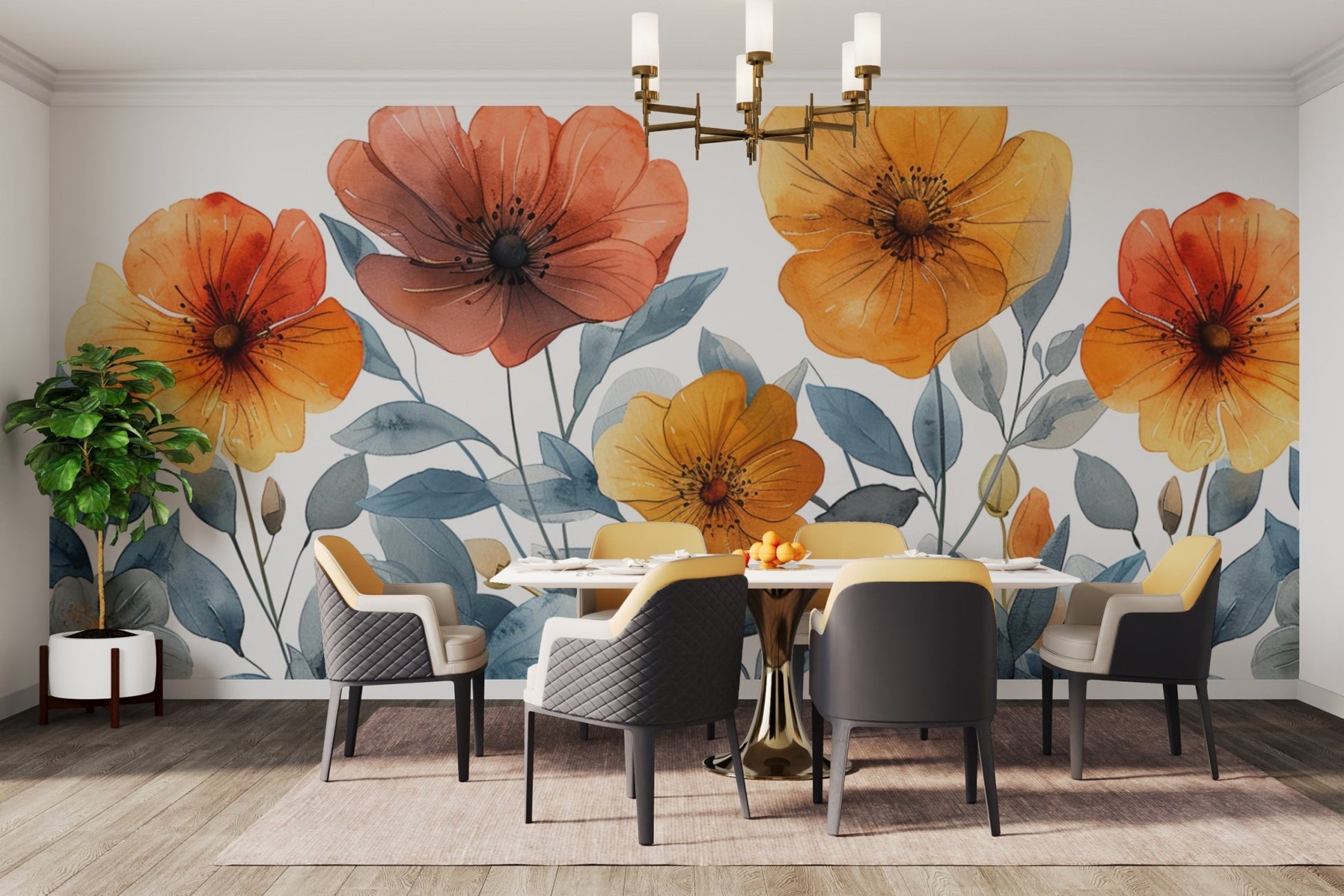 Modern watercolor poppies wallpaper


