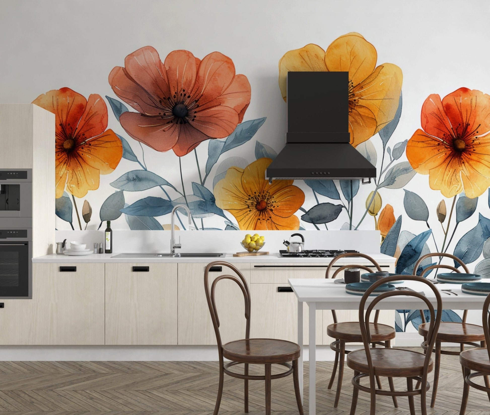 Vibrant poppies flower wallpaper design
