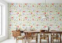 Exquisite Poppies Meadow wallpaper mural, beautiful scatter floral design.