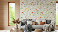 Artistic Watercolor Poppies Meadow print wallpaper, painterly studio look.