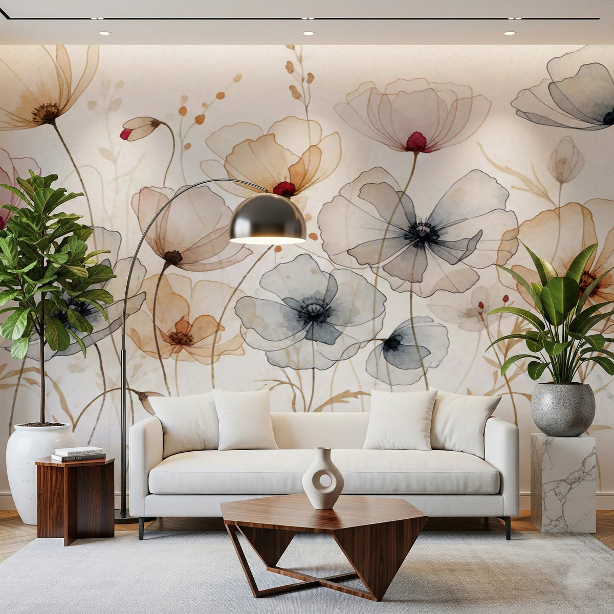 Watercolor Poppy Mural Wallpaper - Giffywalls