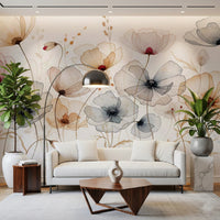 Vintage style poppy flower wall decor mural