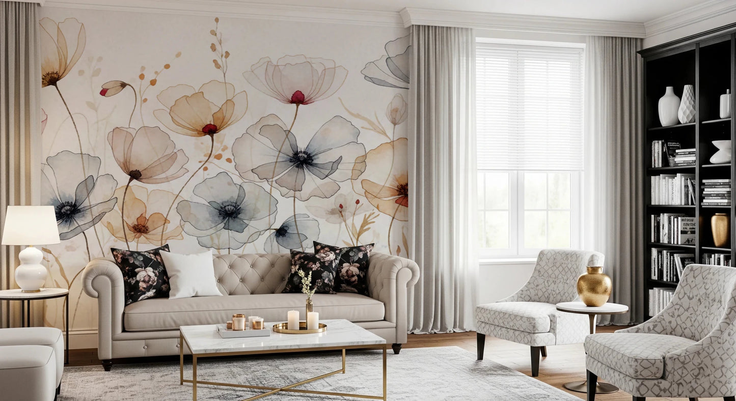 Sophisticated floral feature wall mural decor