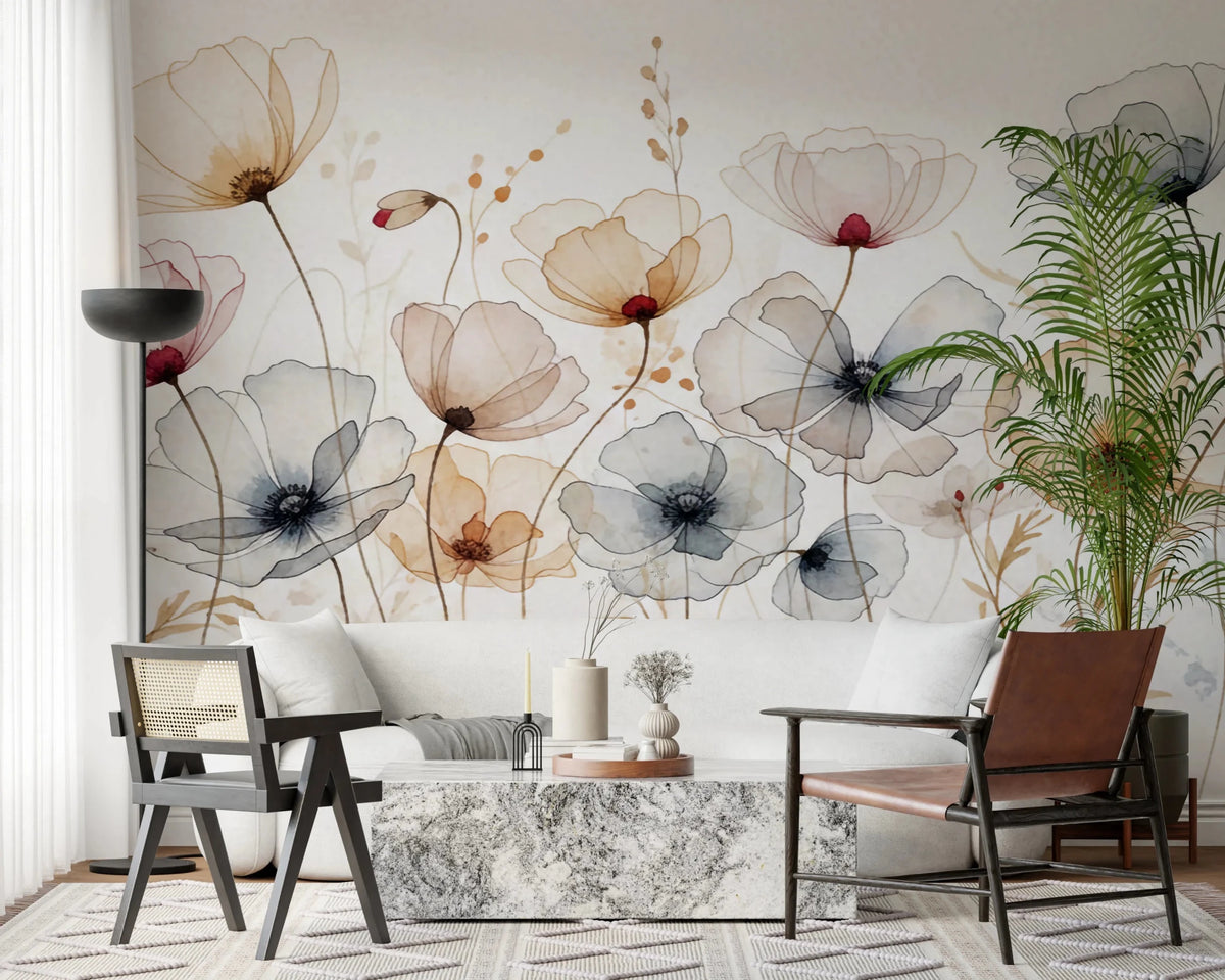 Watercolor Poppy Mural Wallpaper - Giffywalls