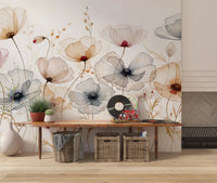 Delicate wildflower watercolor wall mural art
