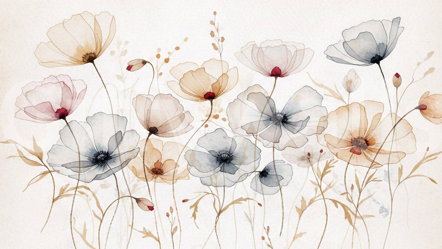 Sketch style watercolor floral wall mural