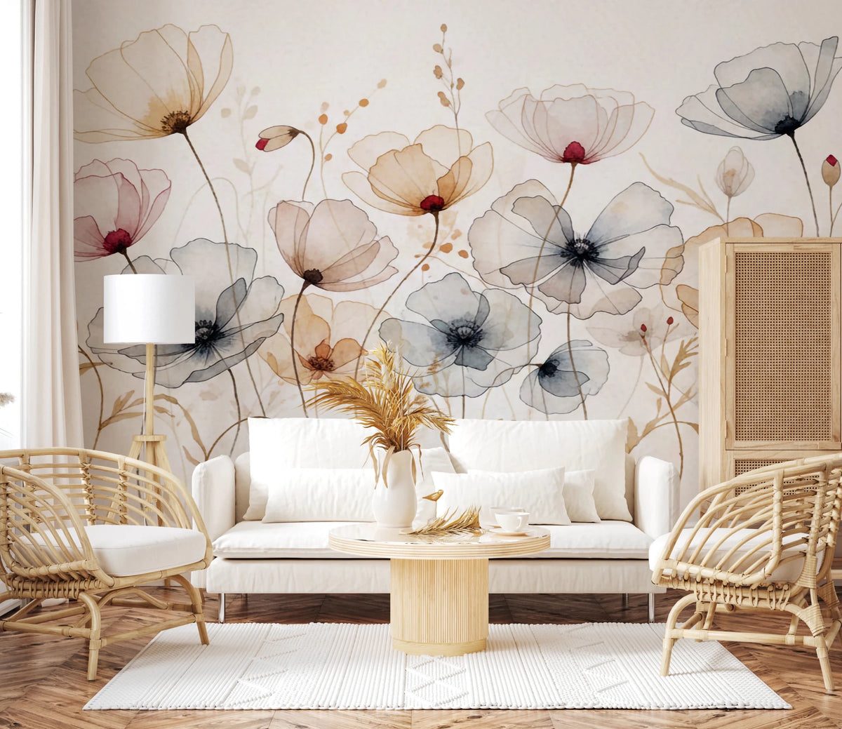 Watercolor Poppy Mural Wallpaper - Giffywalls