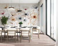 Ethereal blue and amber floral wall wallpaper