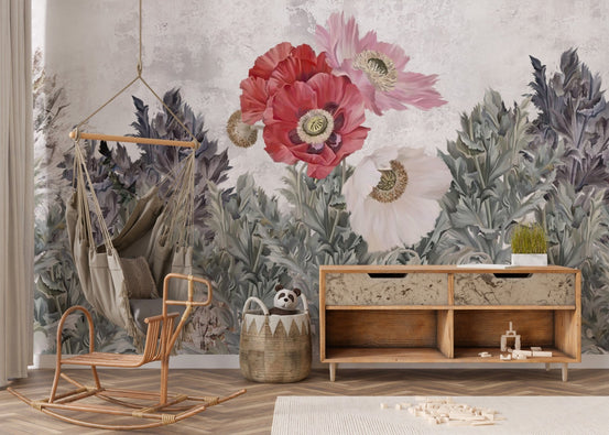 Painted Poppies Wall Mural B208