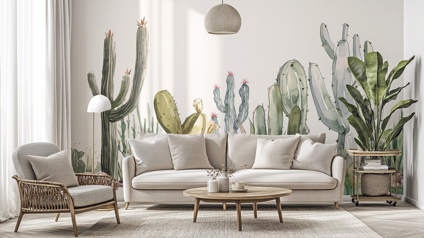 Watercolor Prickle Desert Cactus Wallpaper