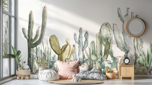 Watercolor Prickle Desert Cactus Wallpaper